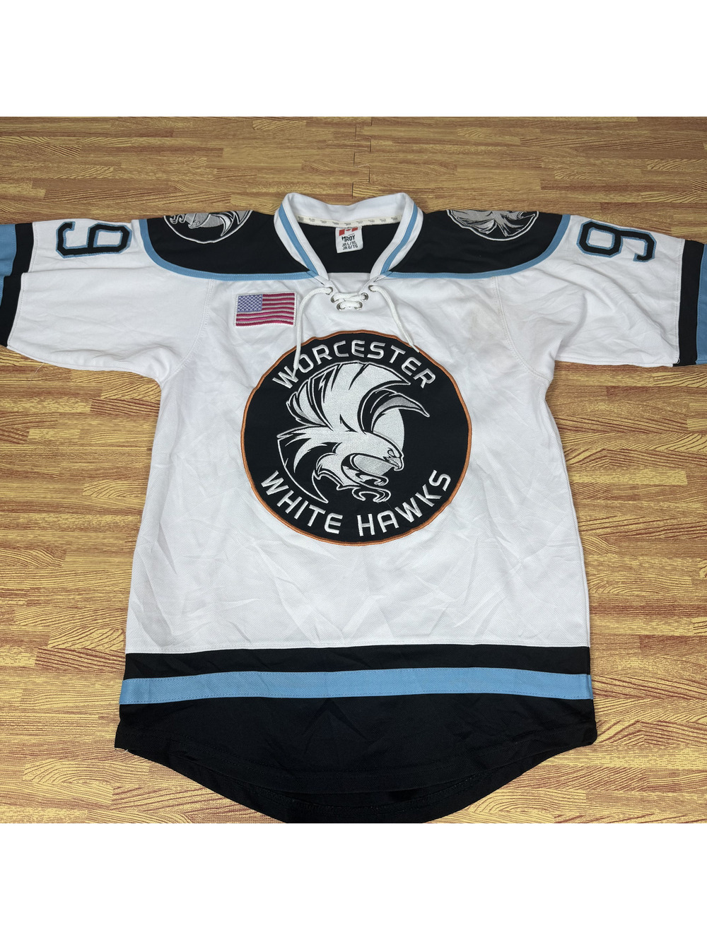 Worcester White Hawks Sullivan 99 white hockey jersey